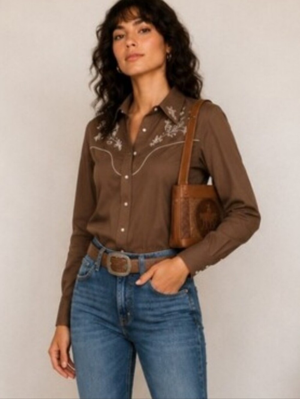 Vintage Genuine Leather & Cowhide Western Shoulder Bag | Buffalo Embossed Artisa